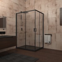 Душевой угол Veconi Rovigo RV-14, 1200x800x1950, черный, стекло прозрачное